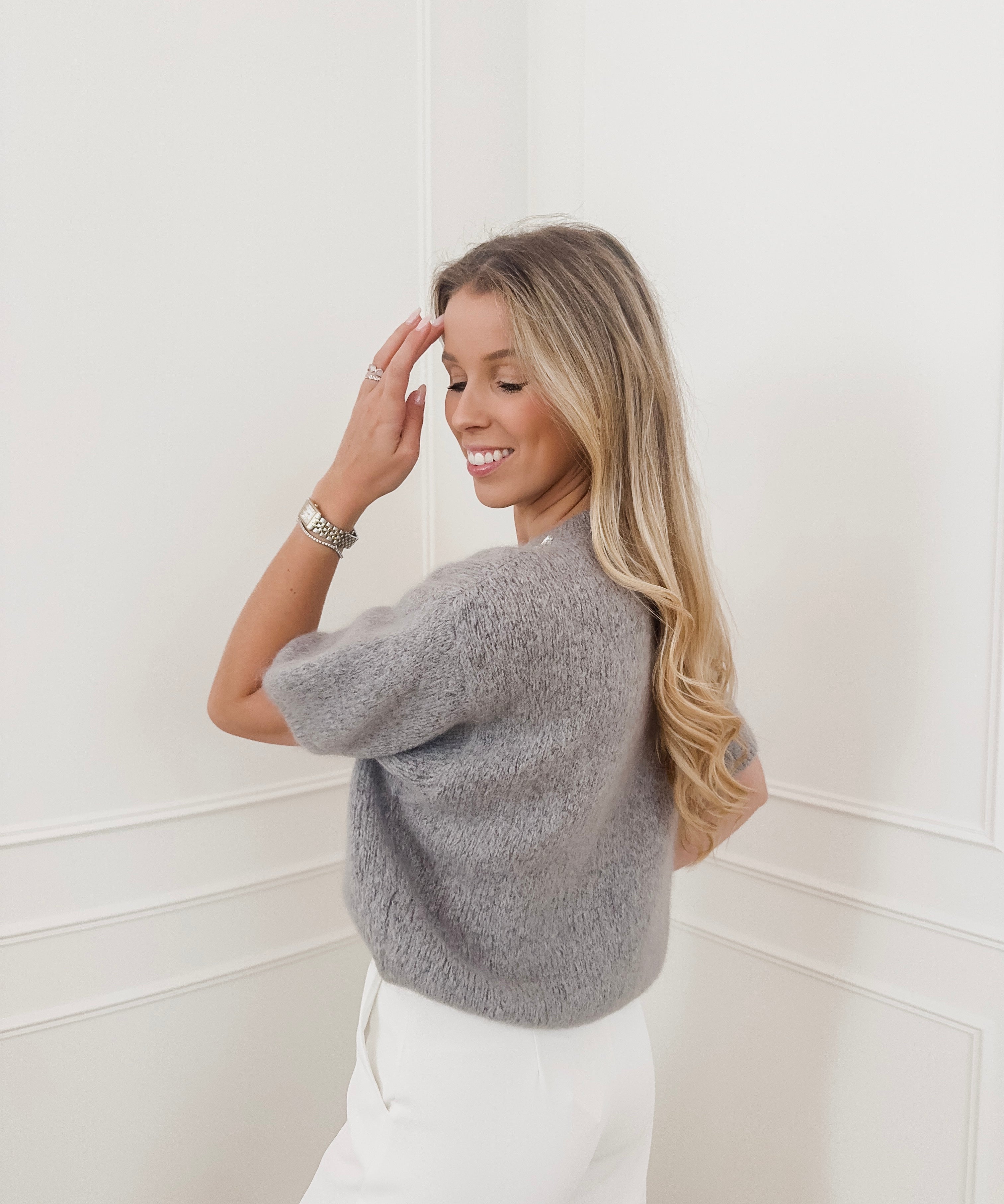 Grey Diamond Neckline (SHORT SLEEVE) Sweater