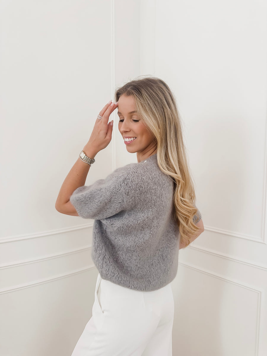 Grey Diamond Neckline (SHORT SLEEVE) Sweater