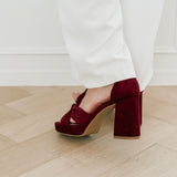 Wine Red Suede Knotted Heels