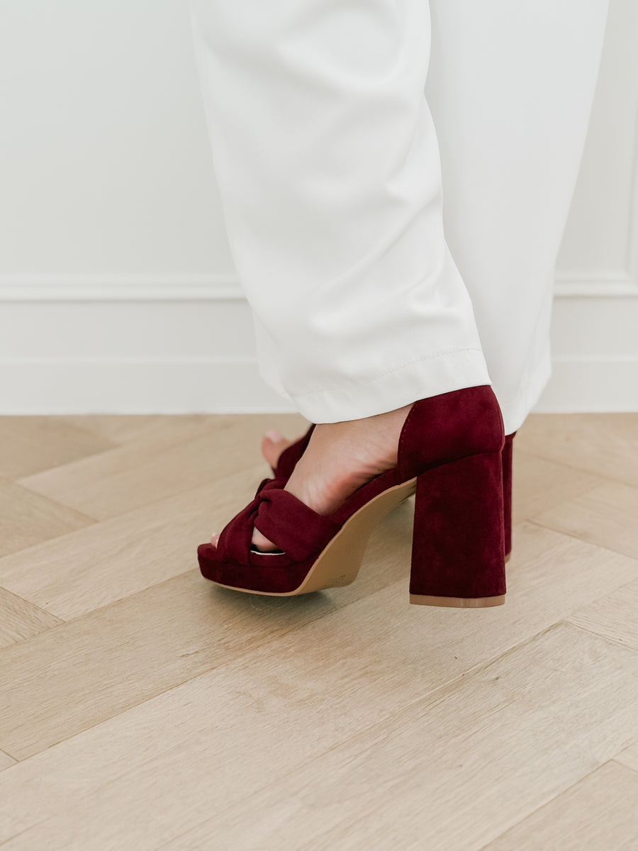 Wine Red Suede Knotted Heels