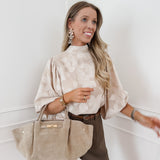 Beige Flower Bow SHORT SLEEVE Blouse