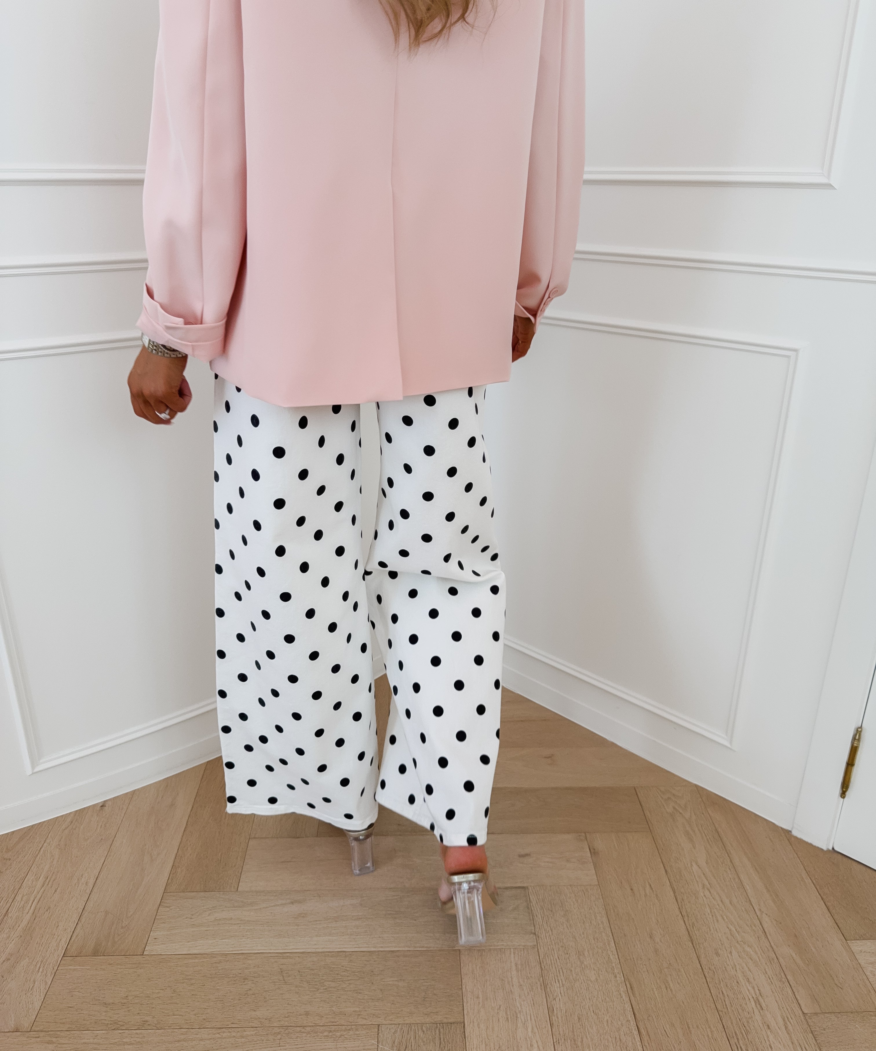 White Black Ria Polka Dots Jeans