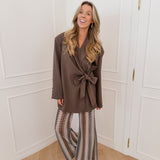 Dark Brown Morgan Oversized Bow Blazer