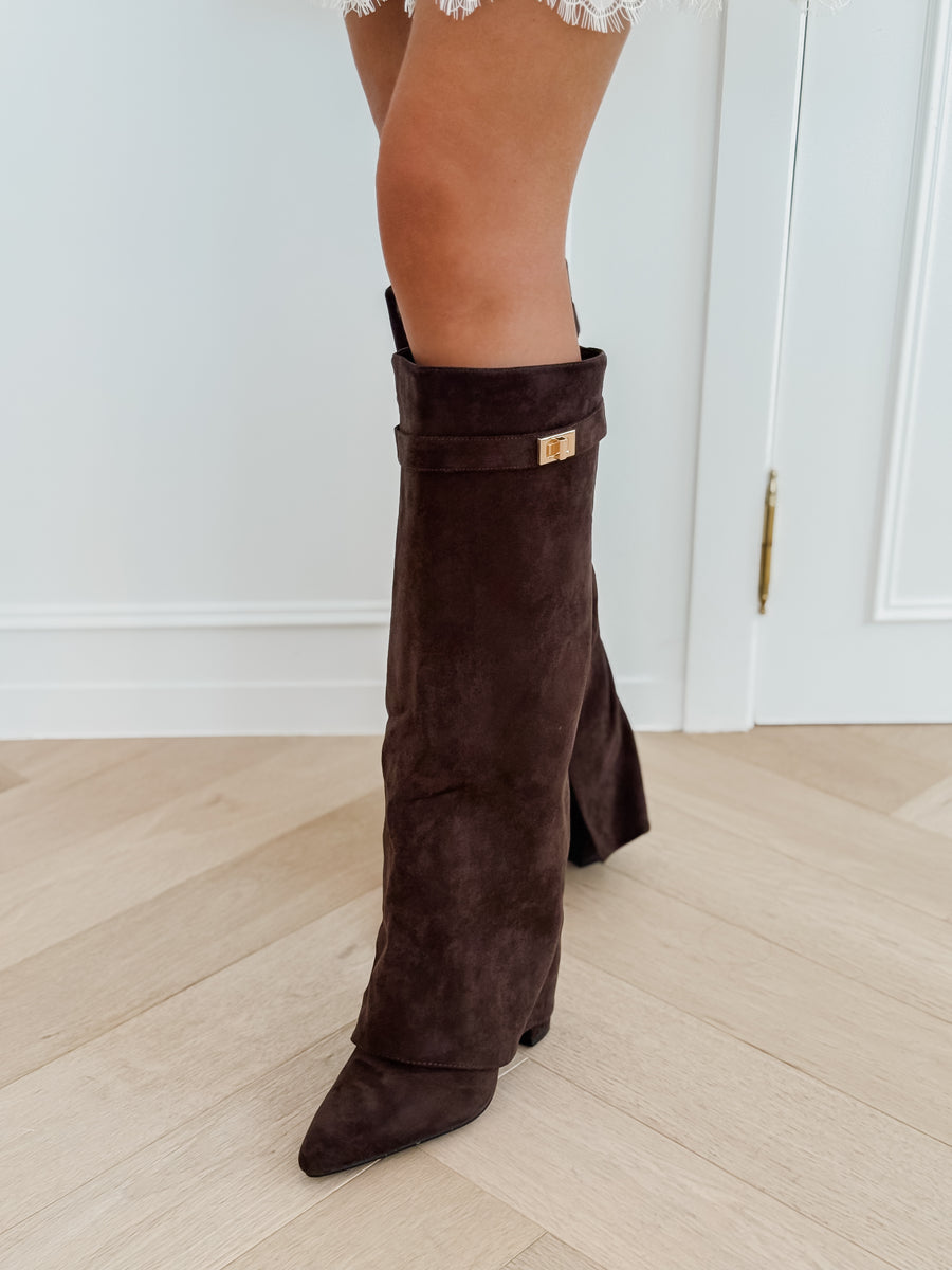 Dark Brown Gini Buckle Fold Boots
