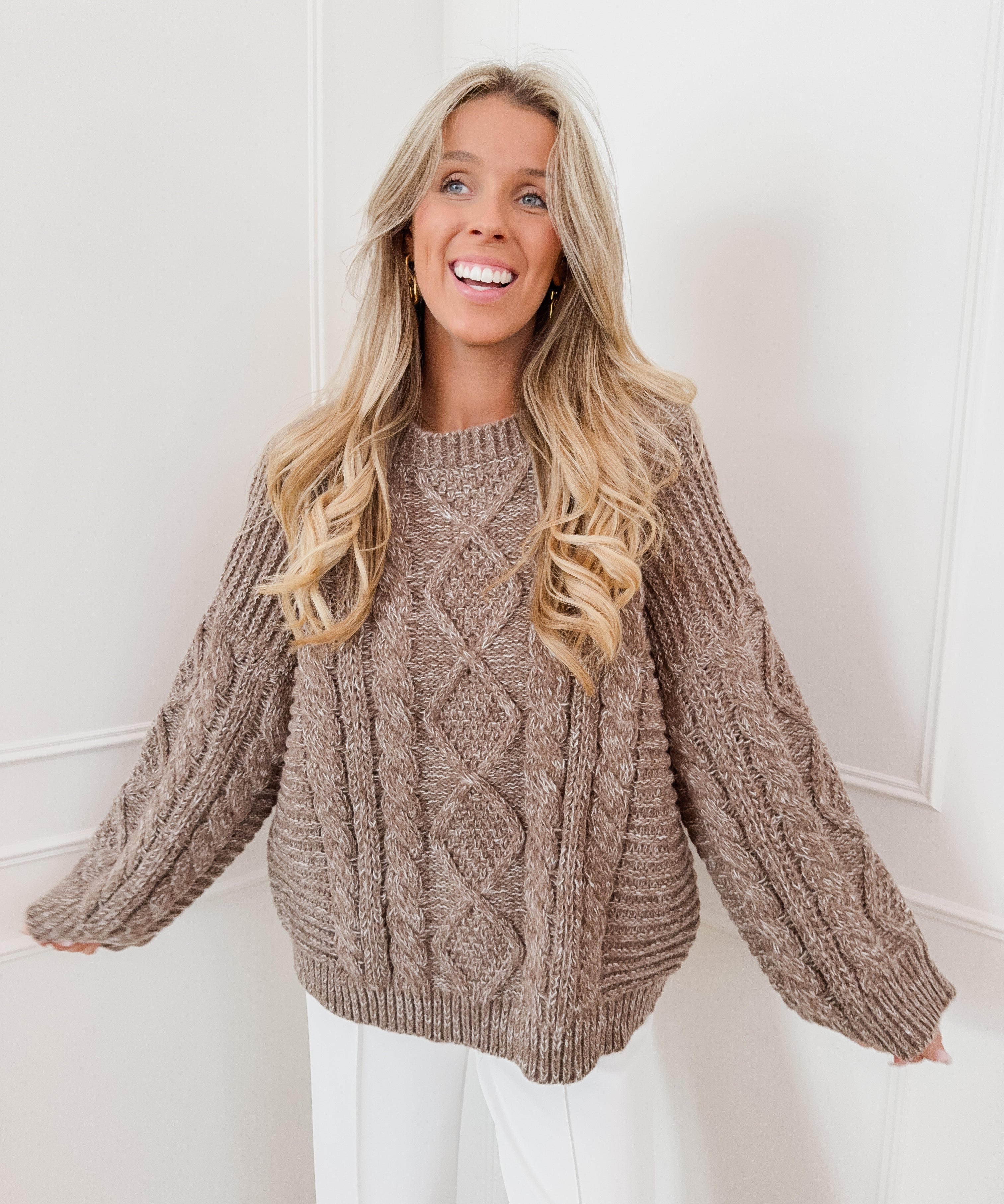 Taupe Mirelle Cable Oversized Sweater
