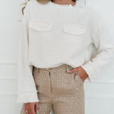 Cream Two Pocket Tweed Blouse
