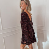 Dark Brown Mina Sequin Bow Dress