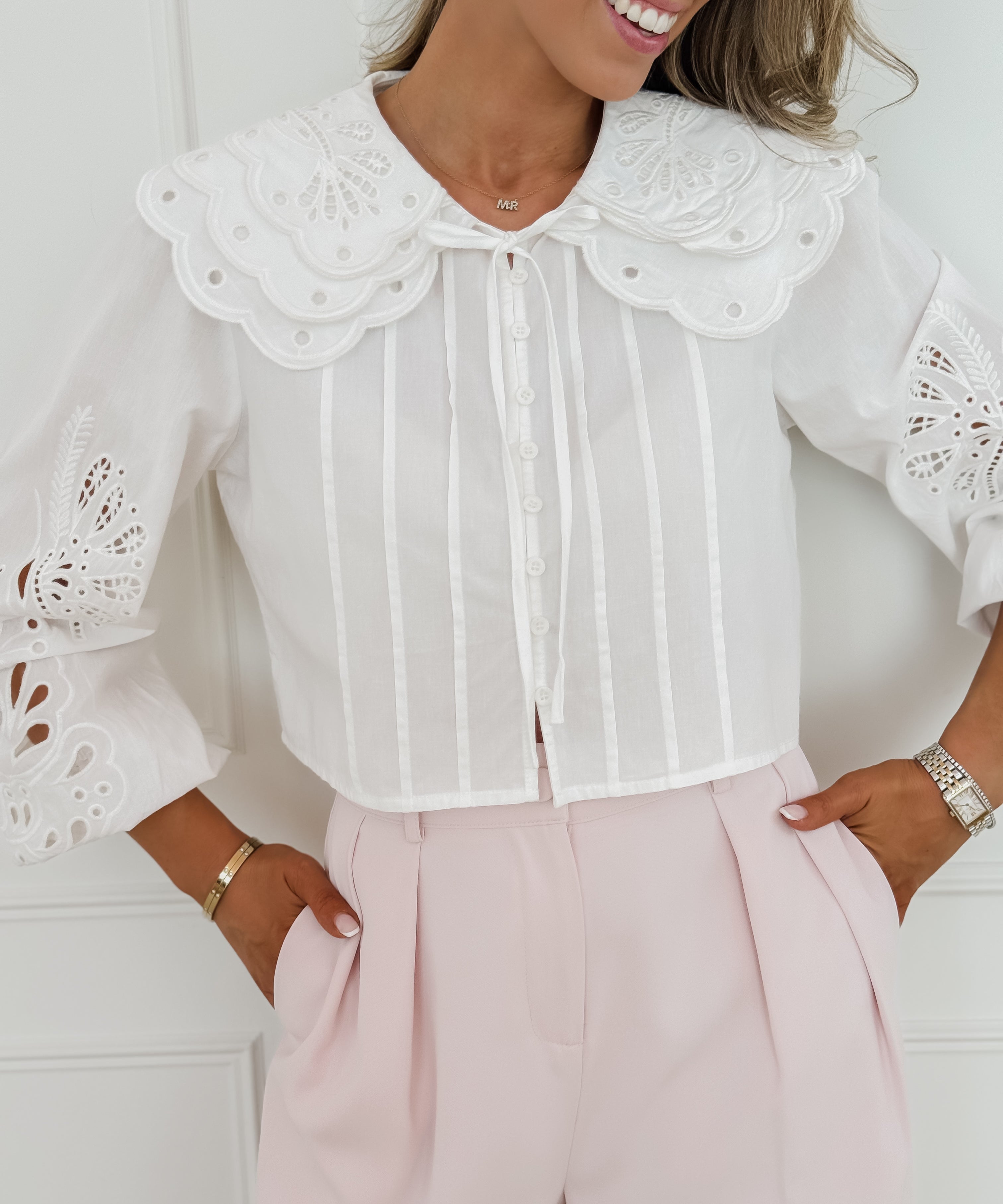 White Madellina Broderie Blouse