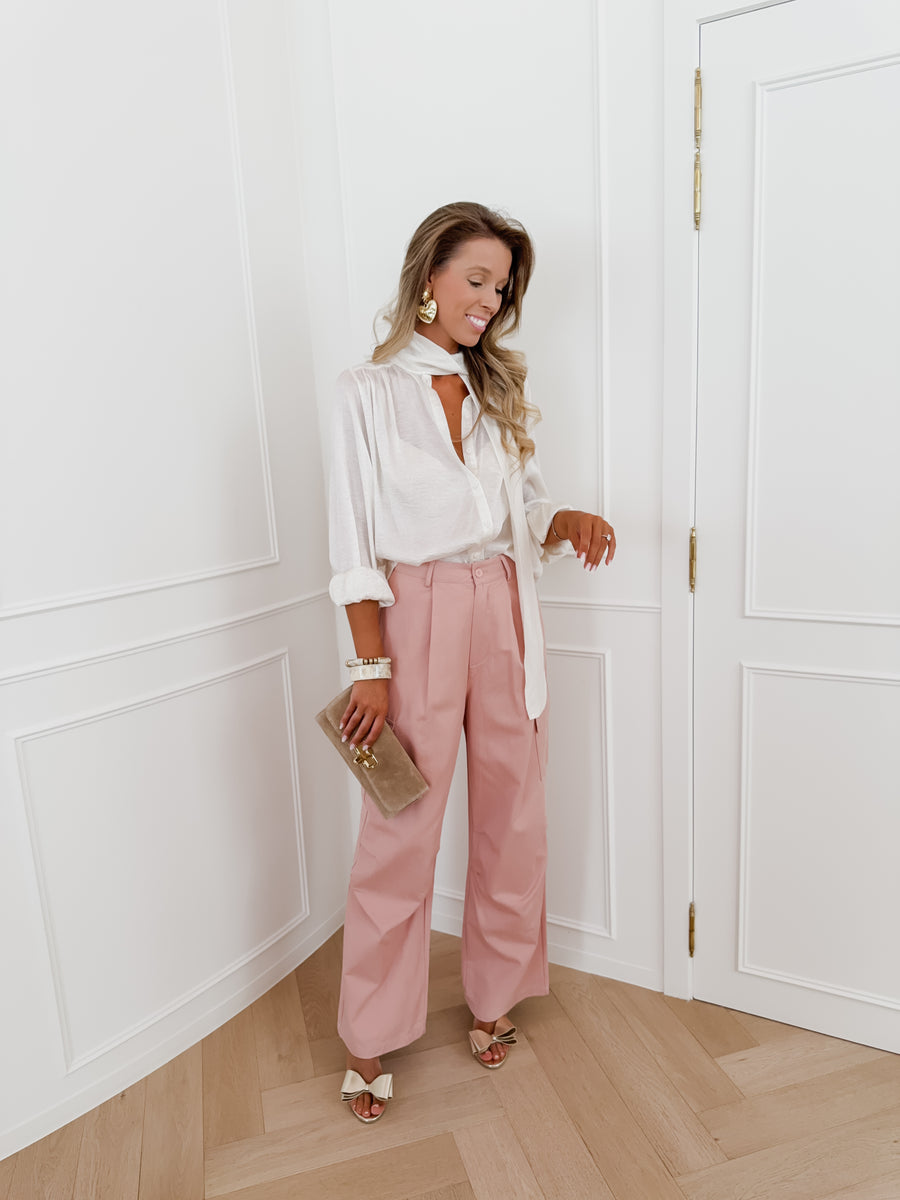 Ivory Satin Front Bow Blouse
