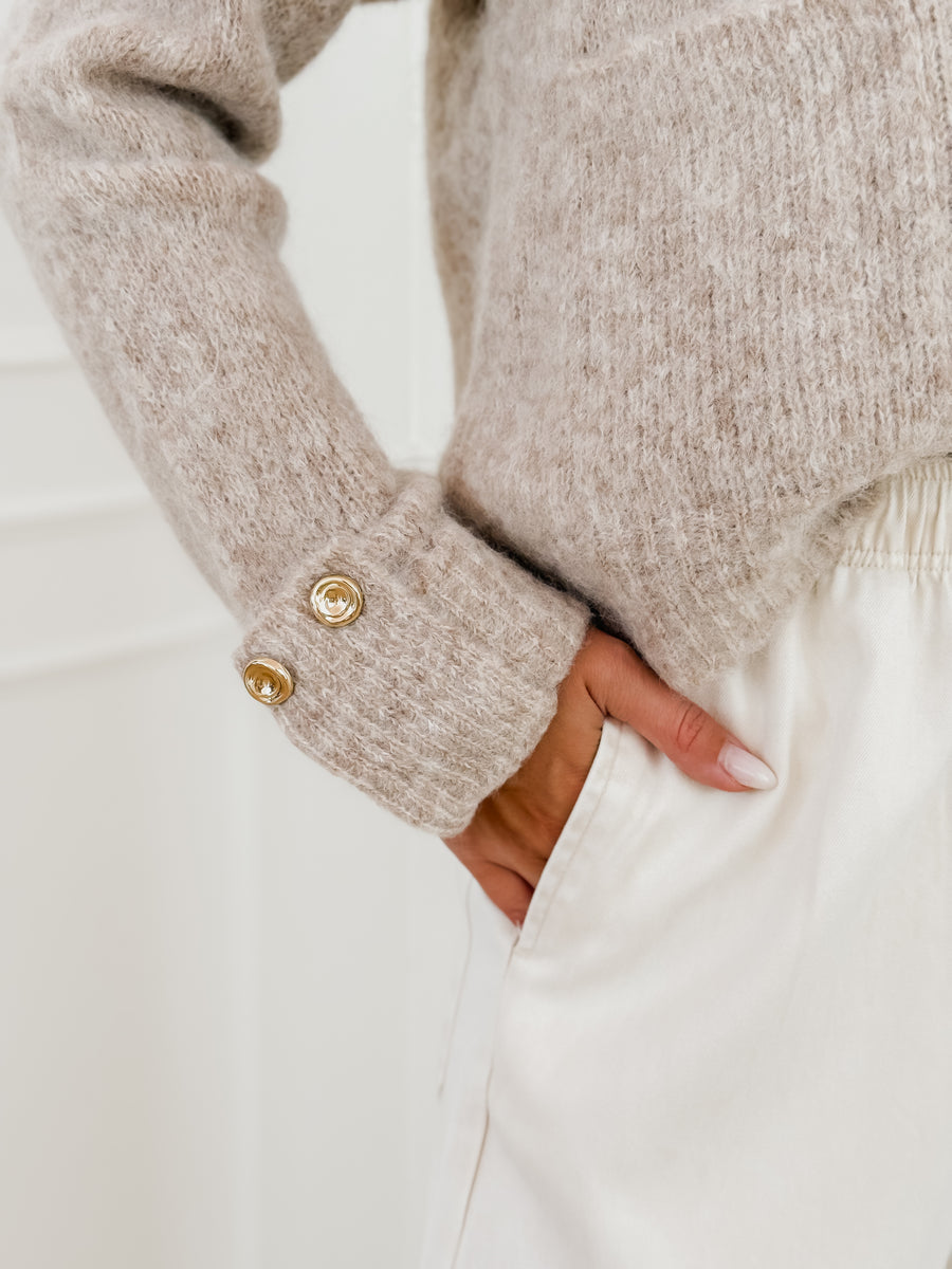 Taupe Paige Golden Button Cardigan