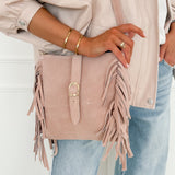 Pink Suede Side Fringe Bag