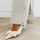 Beige Suede Bow Heels