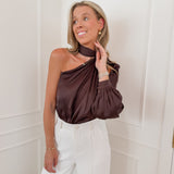 Dark Brown Leonore One Shoulder Blouse