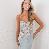 Turquoise Francine Floral Strap Corset Dress