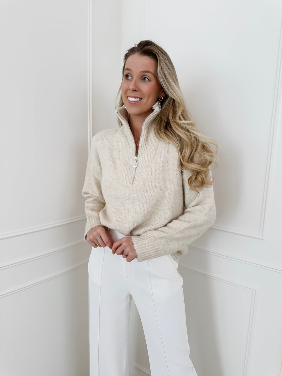 Beige Zipper Sweater