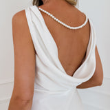 Ivory Satin Open Back Pearl Dress