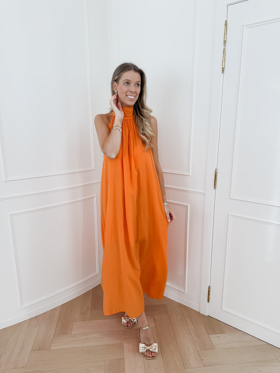 PRE ORDER Orange Leonie Halterneck Dress