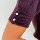 Aubergine Flower Diamond Button Sweater (Short Sleeve)