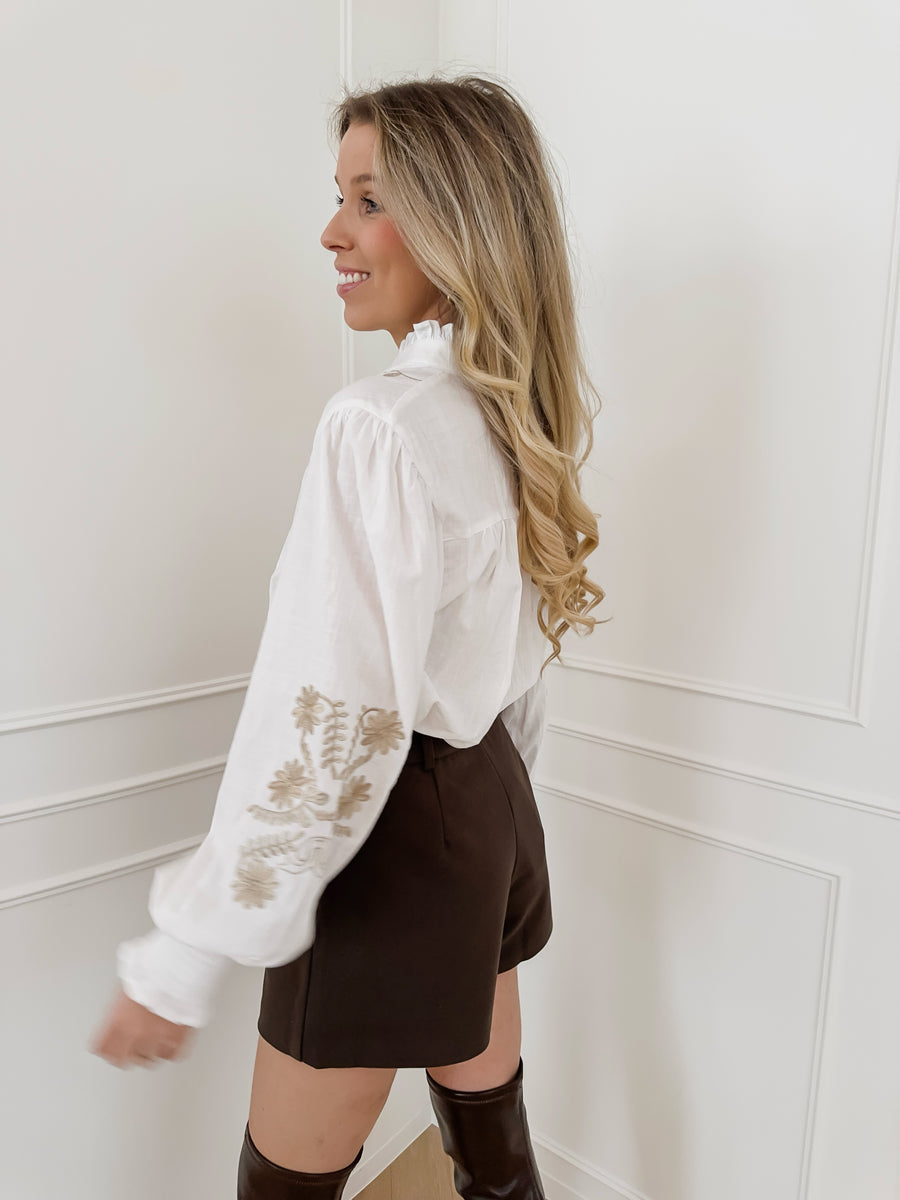 White Cotton Bronze Detail Blouse