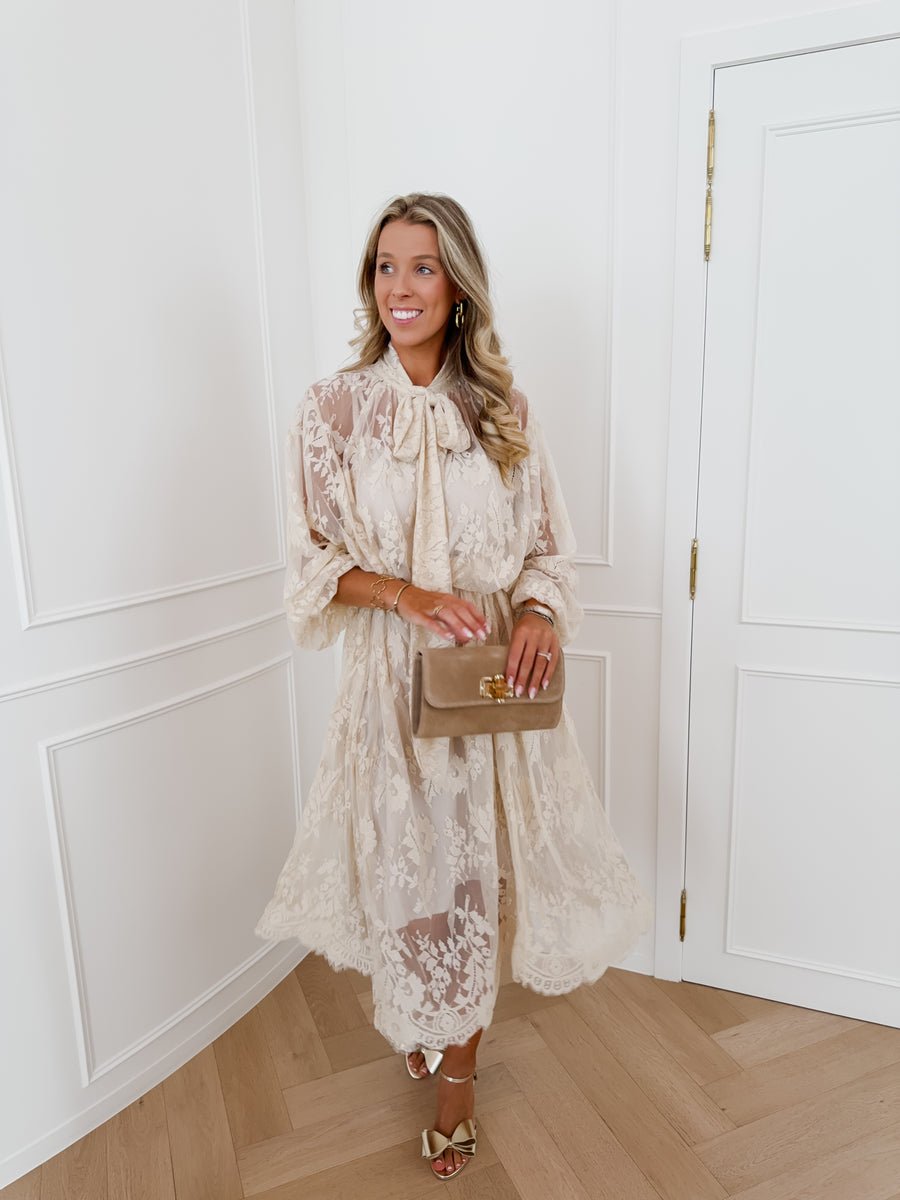 Beige Lace Long Frances Dress