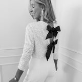 Cream Sequin Bow Blouse