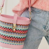 Multicolor Pink Leather Bucket Bag