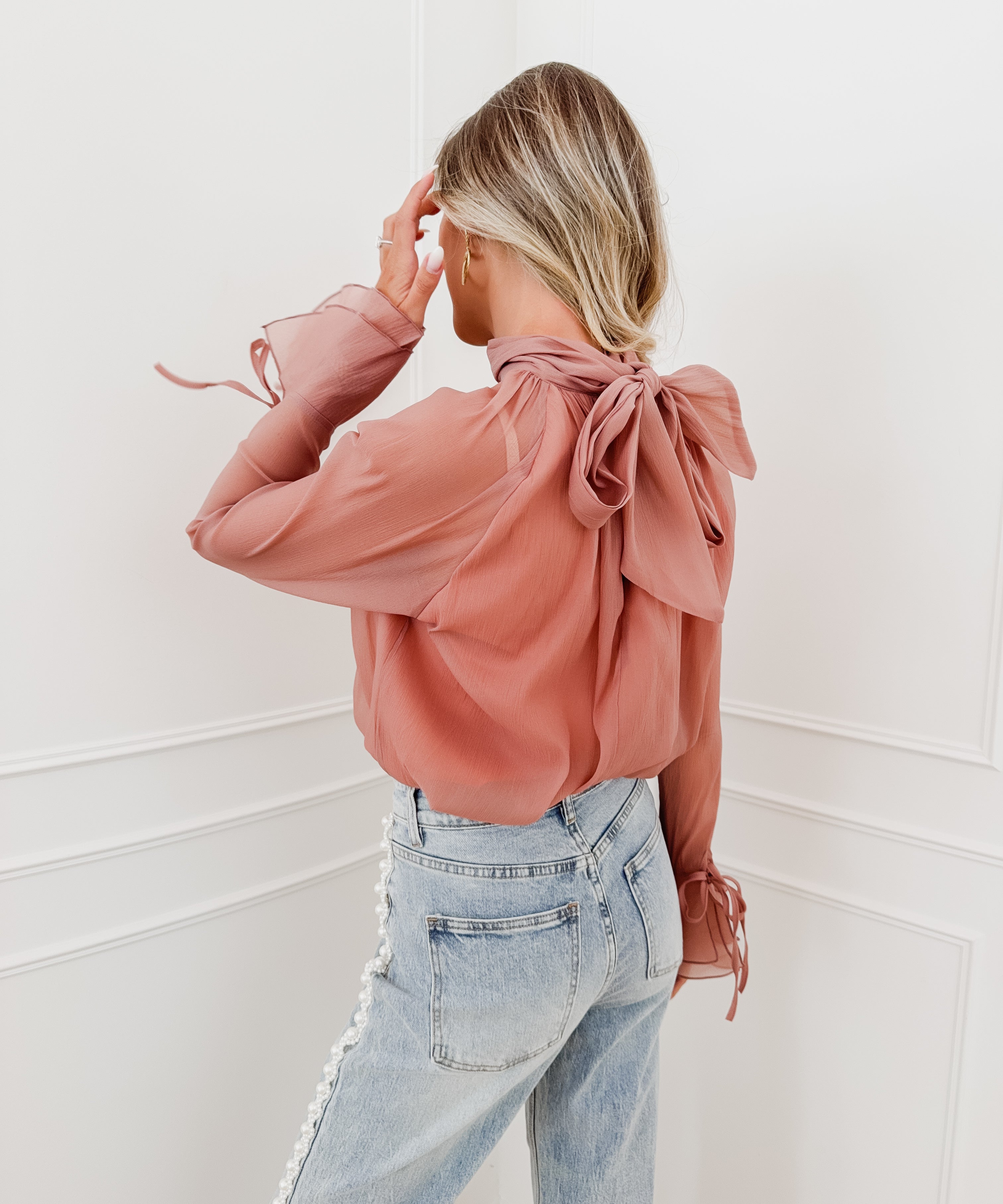 Pink Shimmer Bow Blouse