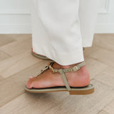 Green Boho Stone Sandals