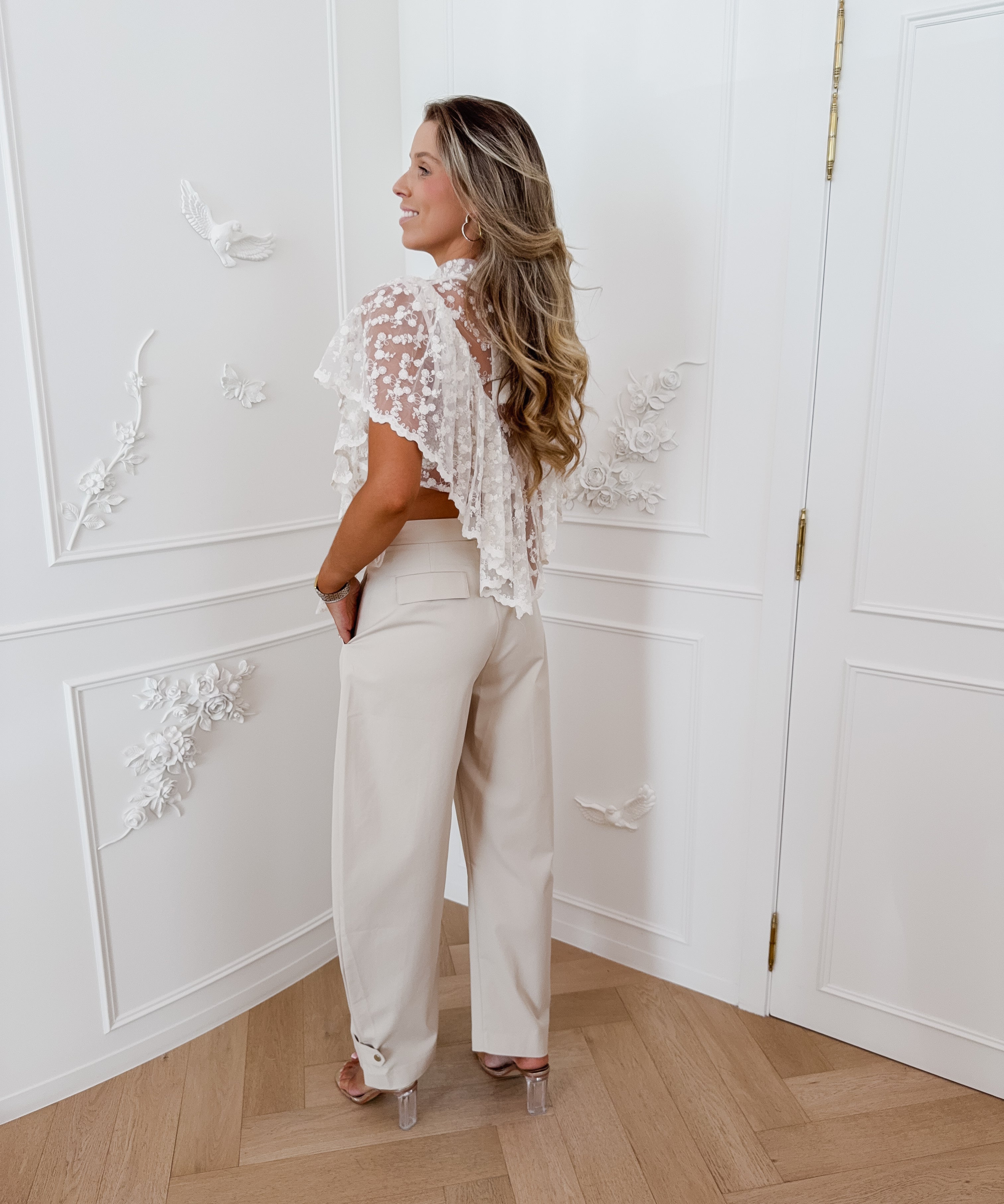 Beige Aubrey Ankle Tab Trouser