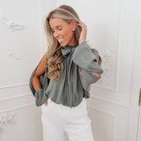 Dark Green Open Sleeve Lavinia Blouse
