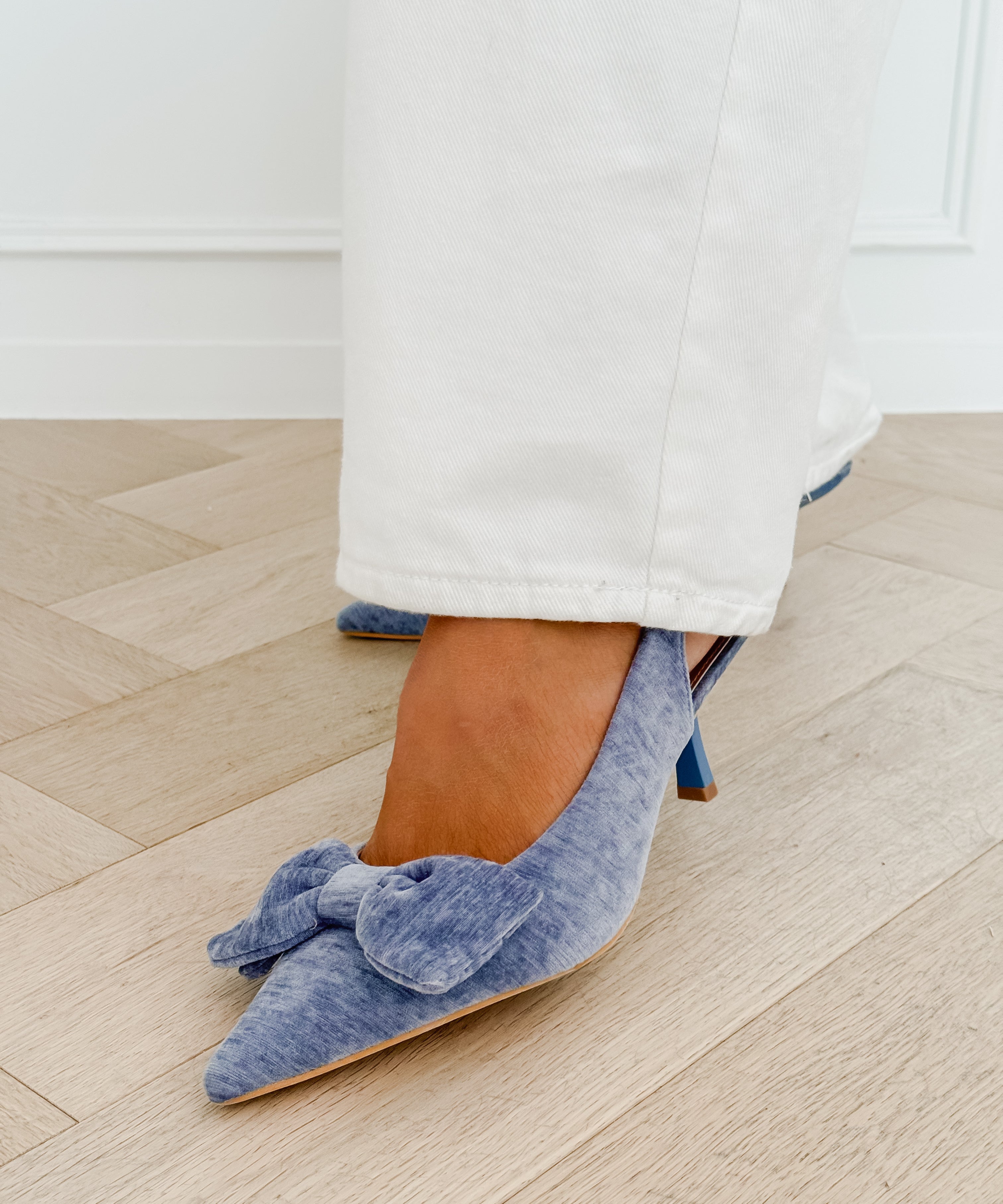 Blue Suede Bow Heels