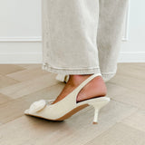 Beige Suede Bow Heels