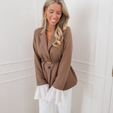 Brown Ruffled Cuff Blazer