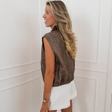 Brown Margarete Diamond Collar Zipper Gilet