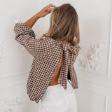 Brown Vichy Open Back Kika Blouse