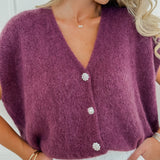 Aubergine Diamond Button SHORT SLEEVE Gilet