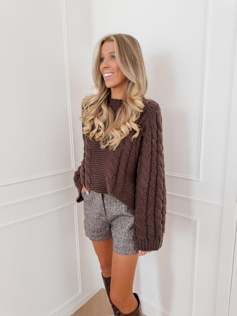 Dark Brown Cable Oversized Sweater
