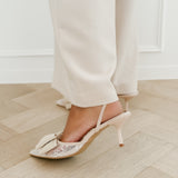 Nude Bow Lace Heels