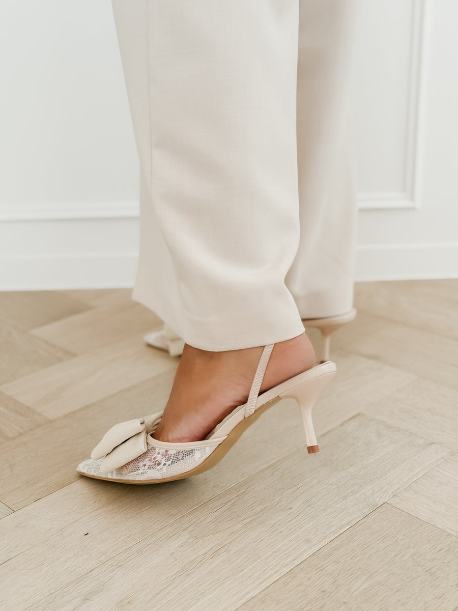Nude Bow Lace Heels