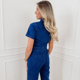 Dark Jeans Short Sleeve Pocket Jumpsuit