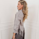 Grey Fringe Split Sweater