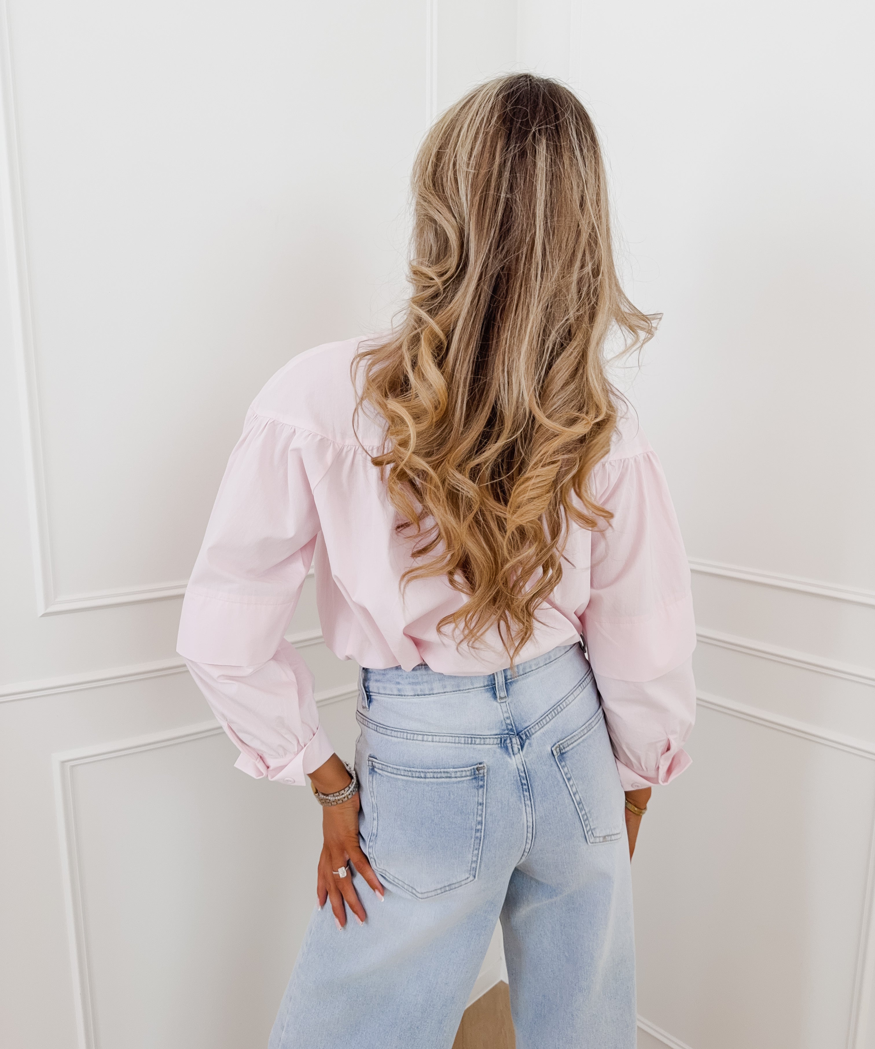 Baby Pink Melvine Ruffle Collar Cotton Blouse