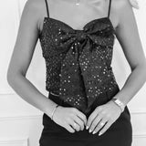 Black Eloisa Sequin Bow Top