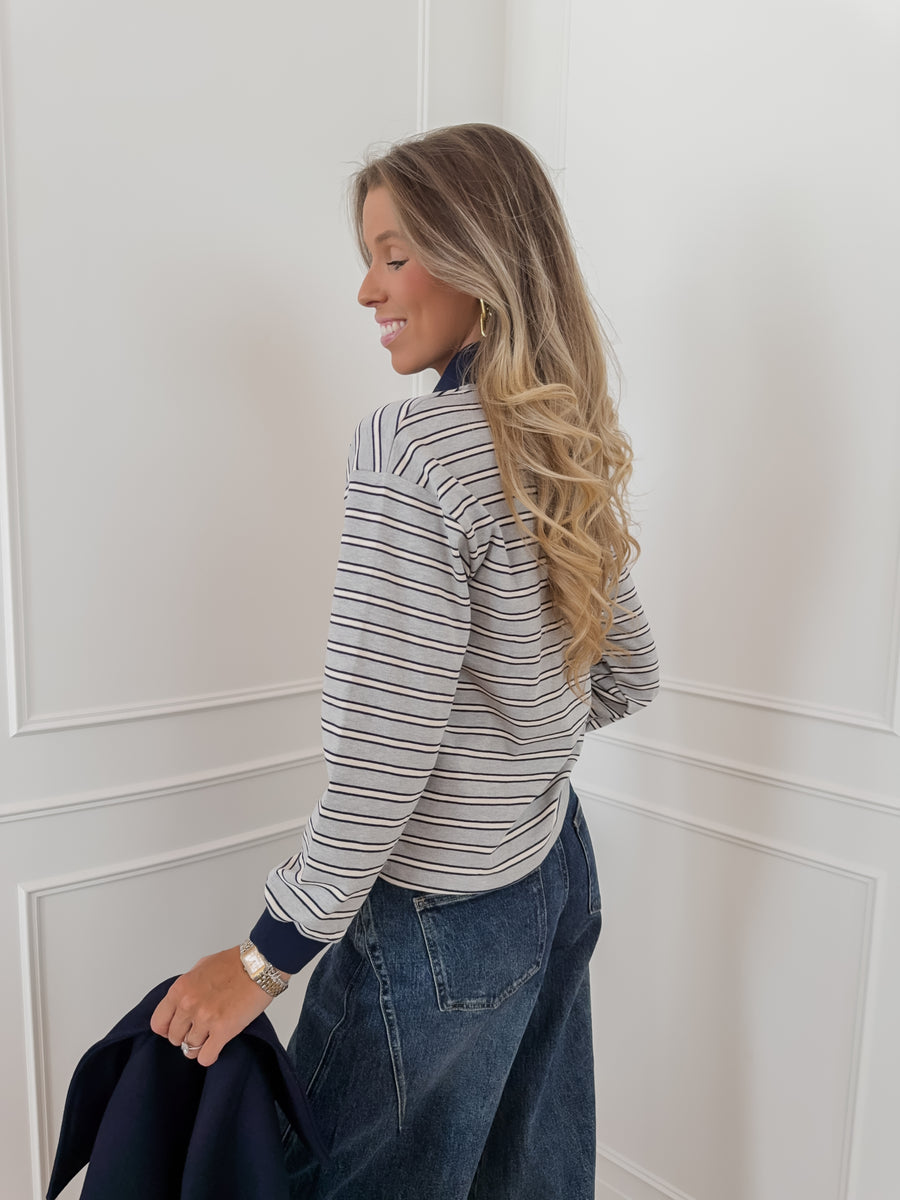 Crème Grey Striped Polo Sweater