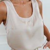 Beige Lorianne Wide Straps Satin Top