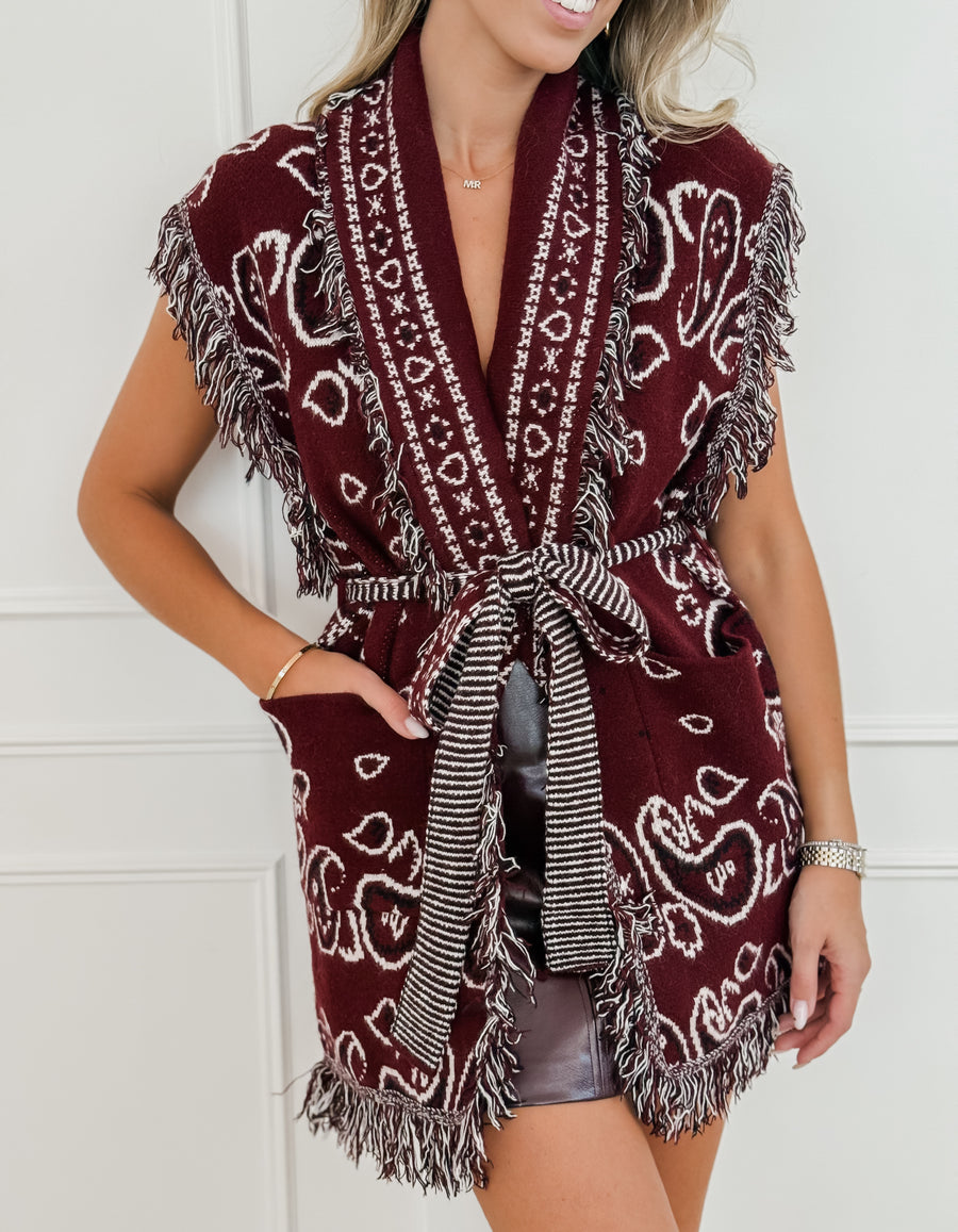 Bordeaux Oona Paisley Pattern Gilet