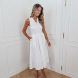 White Cilia Collar Broderie Trim Dress