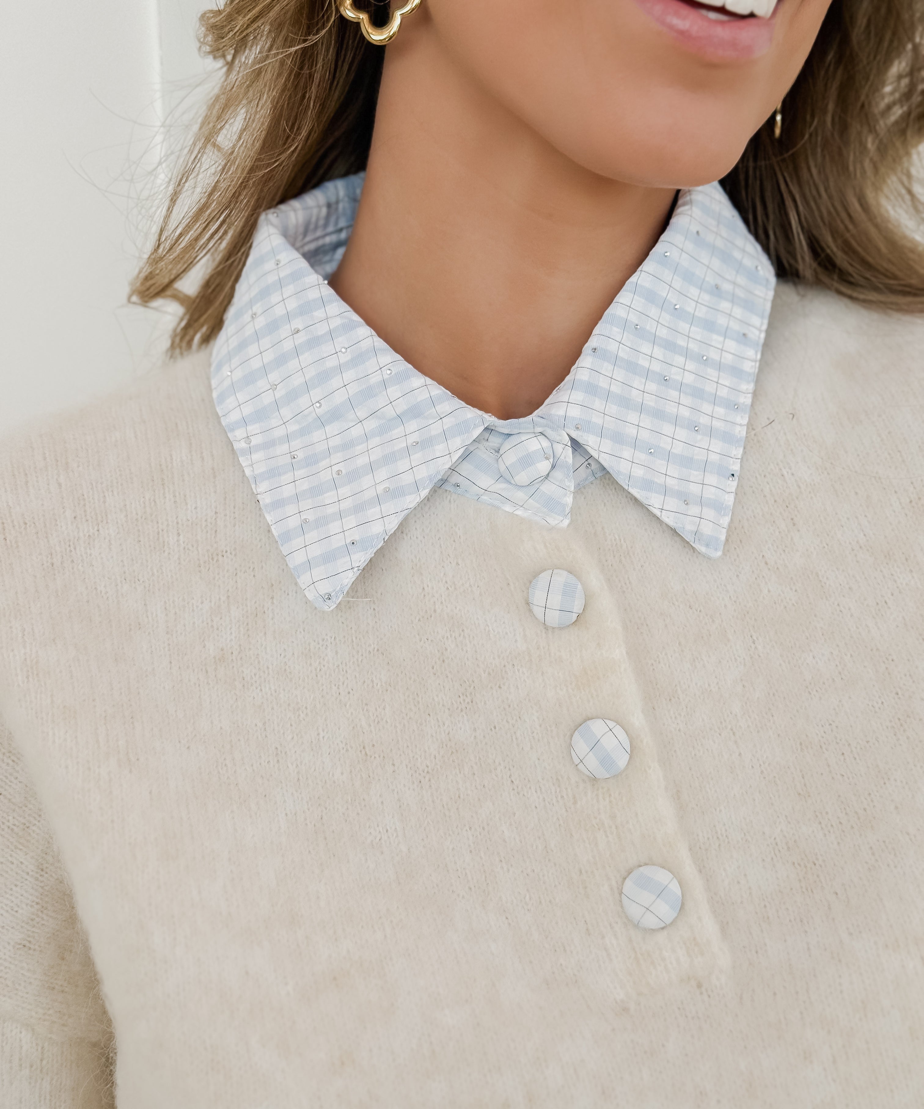 Beige Blue Alexis Checked Diamond Sweater