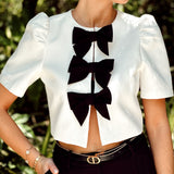 White Black Three Bow Top