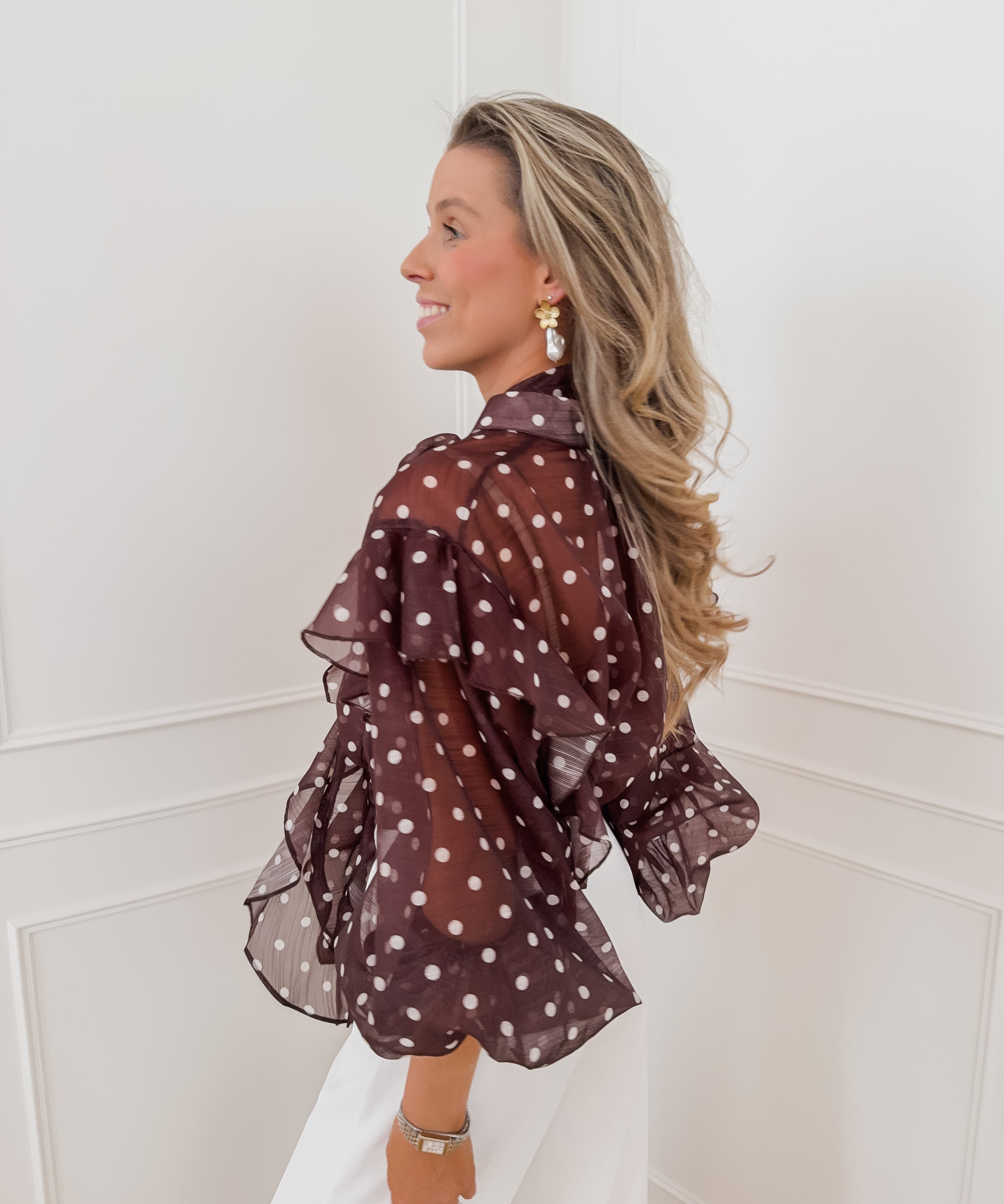 Dark Brown Myla Polka Dot Blouse